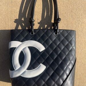CHANEL Cambon Line Black and White Quilted Tote - Medium